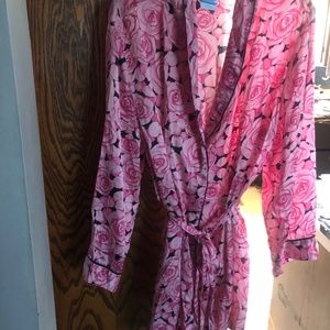 #1-LUXURY SILK-96 PRE-Y2k100% SILK NICK&NORA ROSES ROBE,SZL/XL,VERY EUC,NO FLAWS